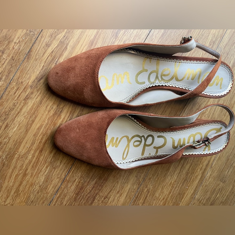 Sam Edelman Cognac Suede Block Heel Slingback